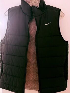 Nike Black Quilted Puffer Vest with White Swoosh